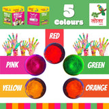 TOTA Holi Ke Rang – 5 Shades of Gulal Holi Colours | Red Orange Green Yellow Pink | 100% NonToxic Herbal Holi Color Gift Box – 375 Gm