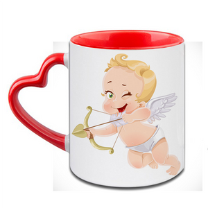 Little Cupid Heart Handle Ceramic  Red Mug / 350 Ml