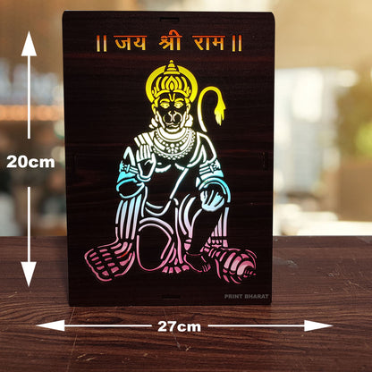 MDF Wood Art Work Led Frame Wooden Color with Laser Cut Finish (Led Hanuman Frame)