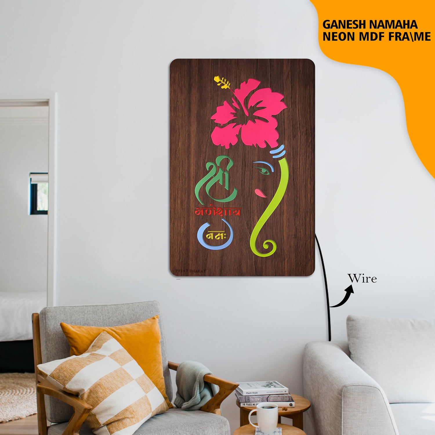 MDf Neon Ganesh ji Namaha Frame