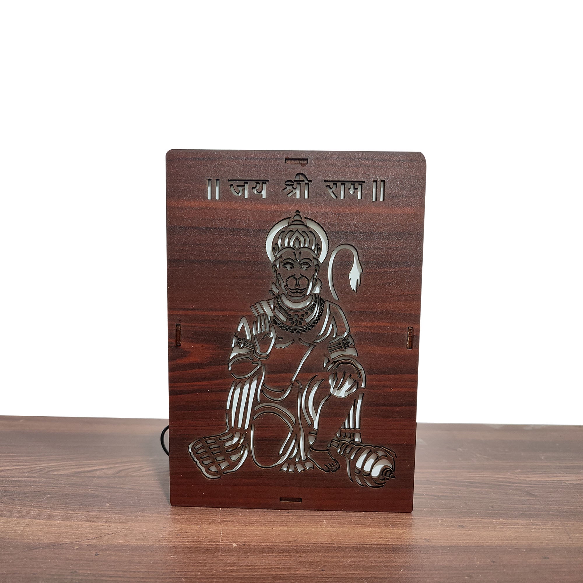 MDF Wood Art Work Led Frame Wooden Color with Laser Cut Finish (Led Hanuman Frame)