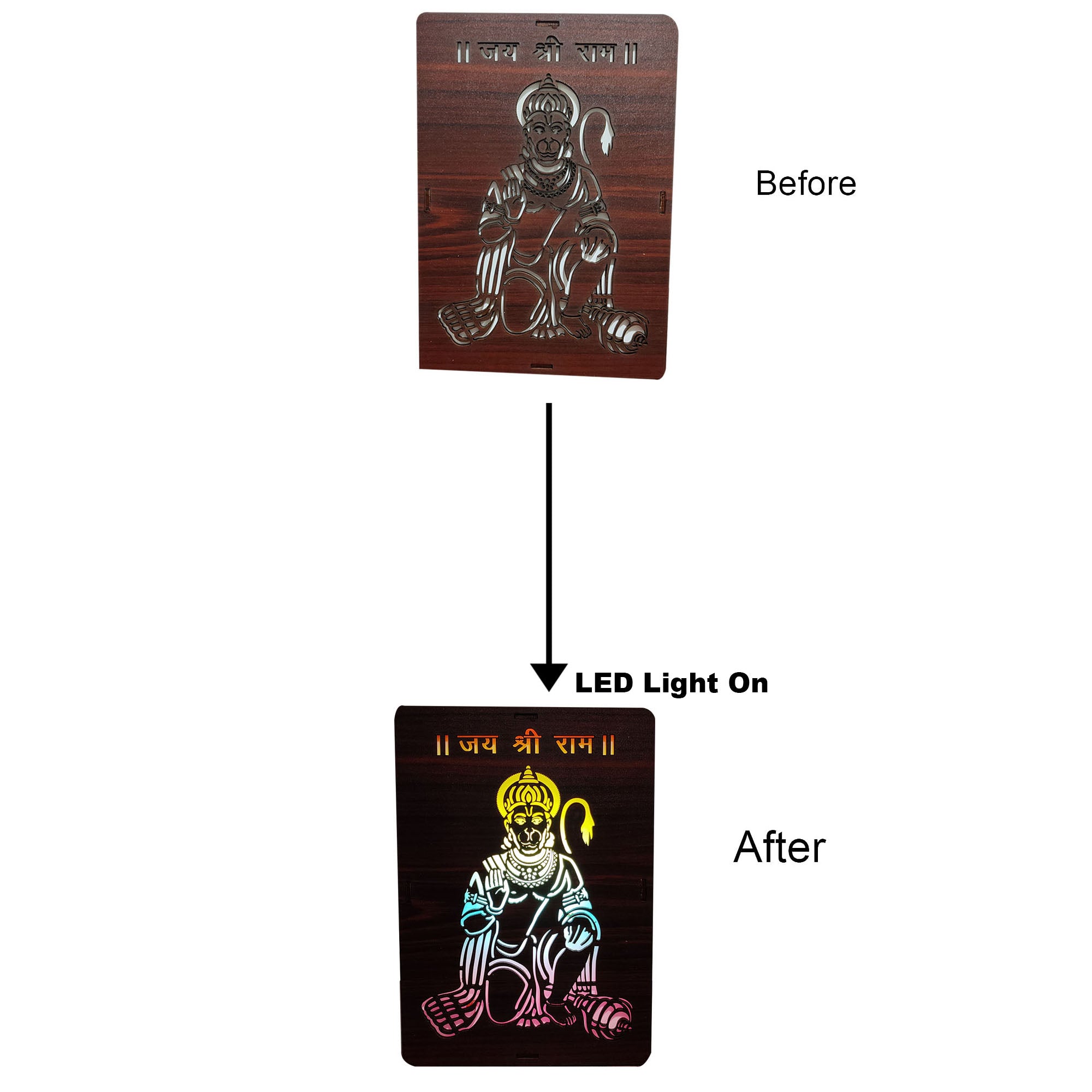 MDF Wood Art Work Led Frame Wooden Color with Laser Cut Finish (Led Hanuman Frame)