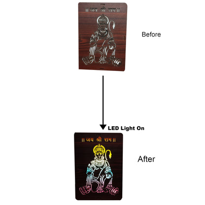 MDF Wood Art Work Led Frame Wooden Color with Laser Cut Finish (Led Hanuman Frame)