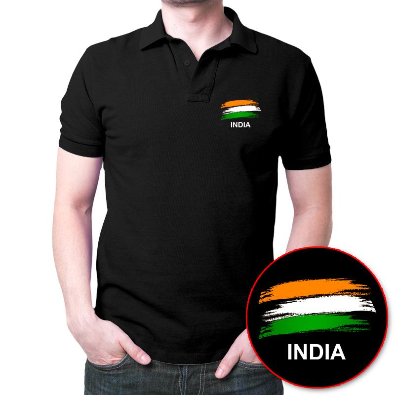 India Flag Polo T-Shirt Black
