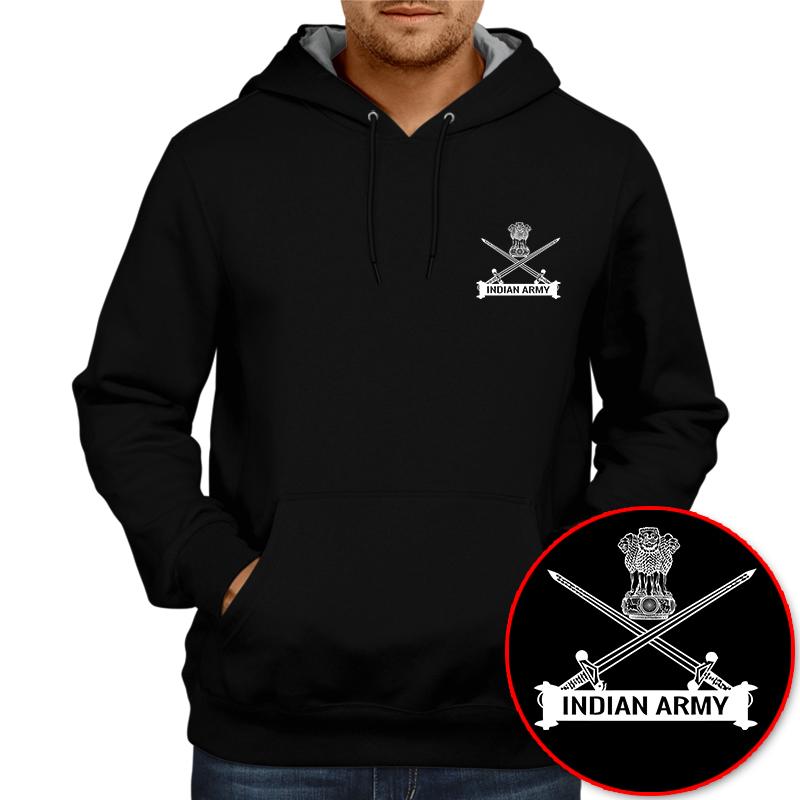 Indian Army Logo Black Hoodie Unisex 100% Cotton Printed Hoodie ( Black)