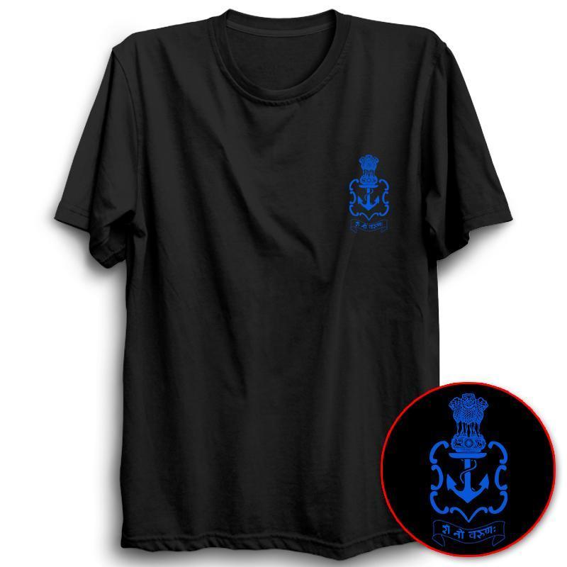 Indian Navy Logo Half Sleeve Black Print Bharat