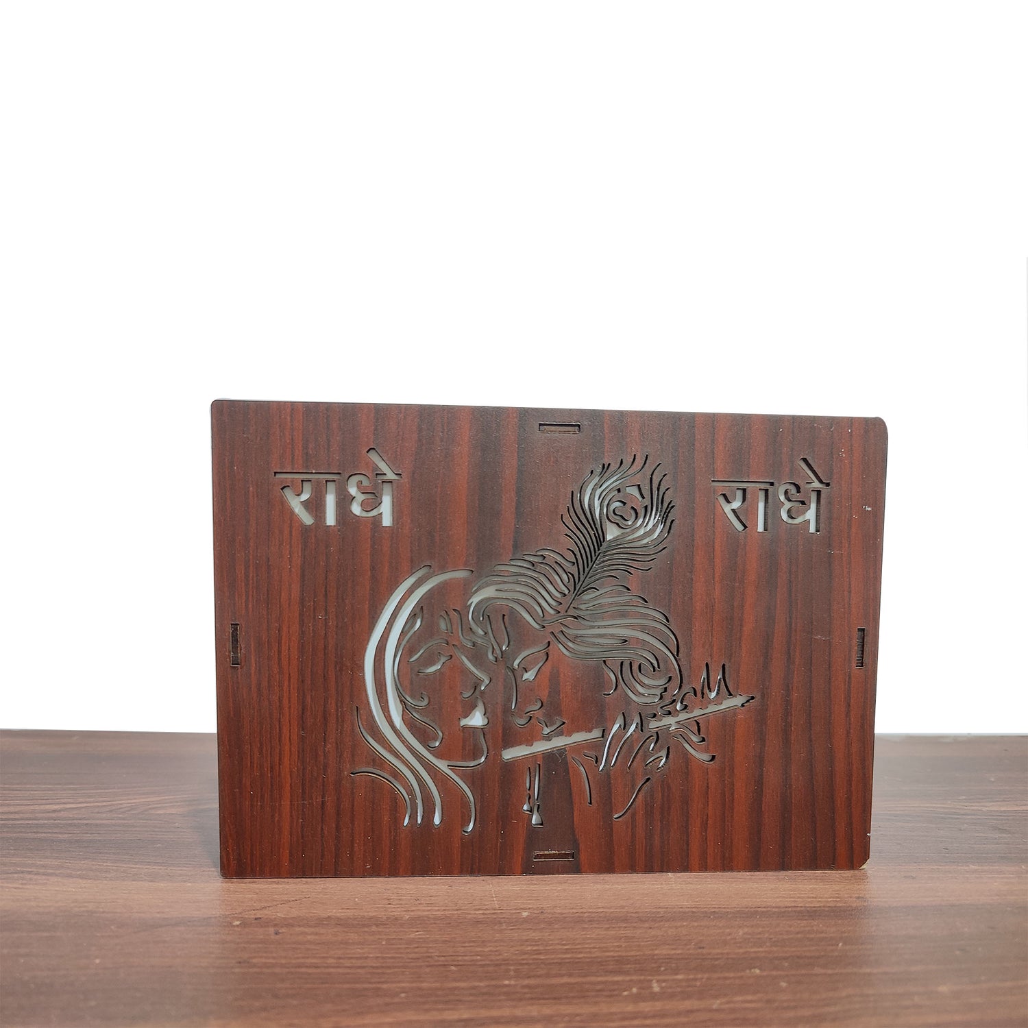 MDF Wood Art Work Led Frame Wooden Color with Laser Cut Finish (Led Radhe Krishna Frame)