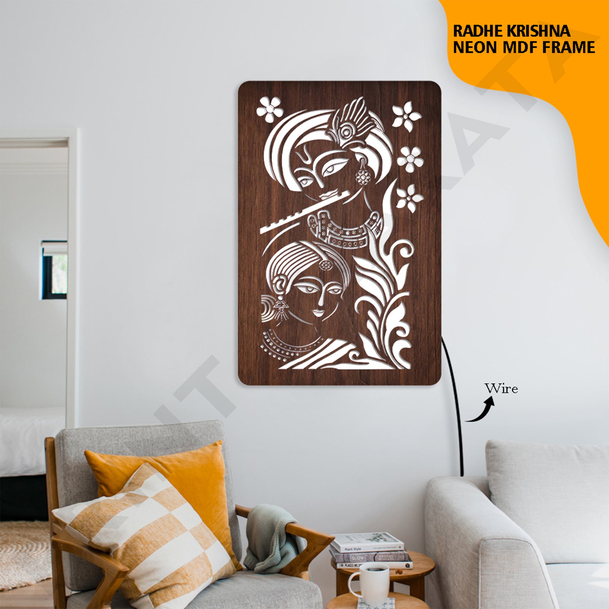 Neon MDF Radhe Krishna Frame