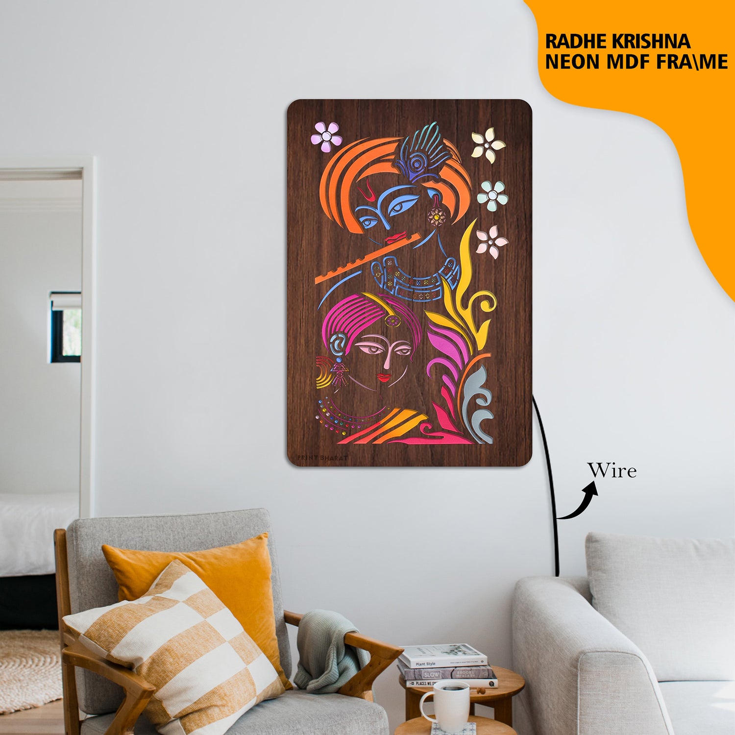 Neon MDF Radhe Krishna Frame