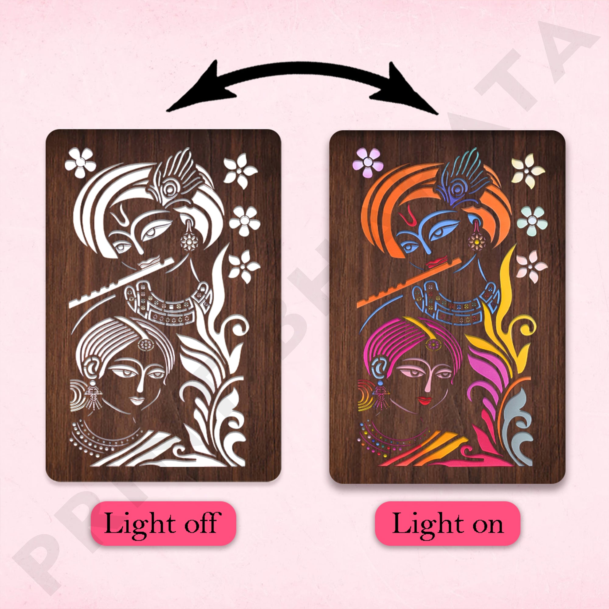 Neon MDF Radhe Krishna Frame