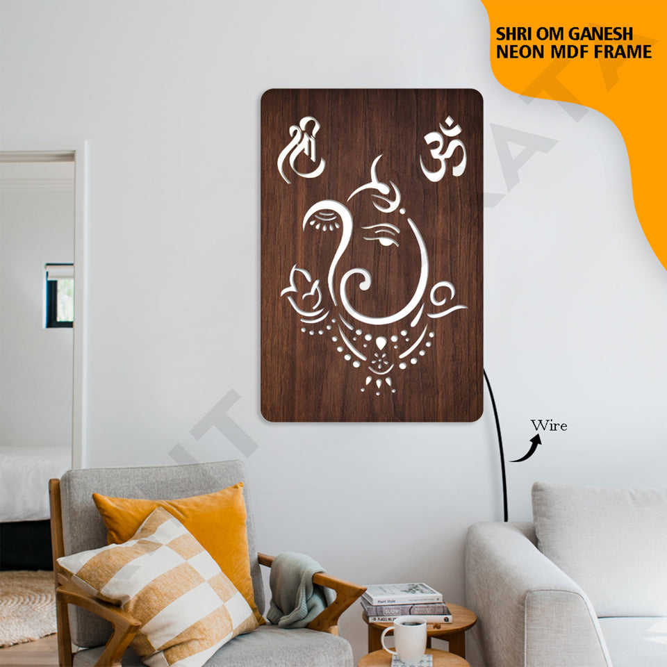 Neon MDF Shri Om Ganesh Frame
