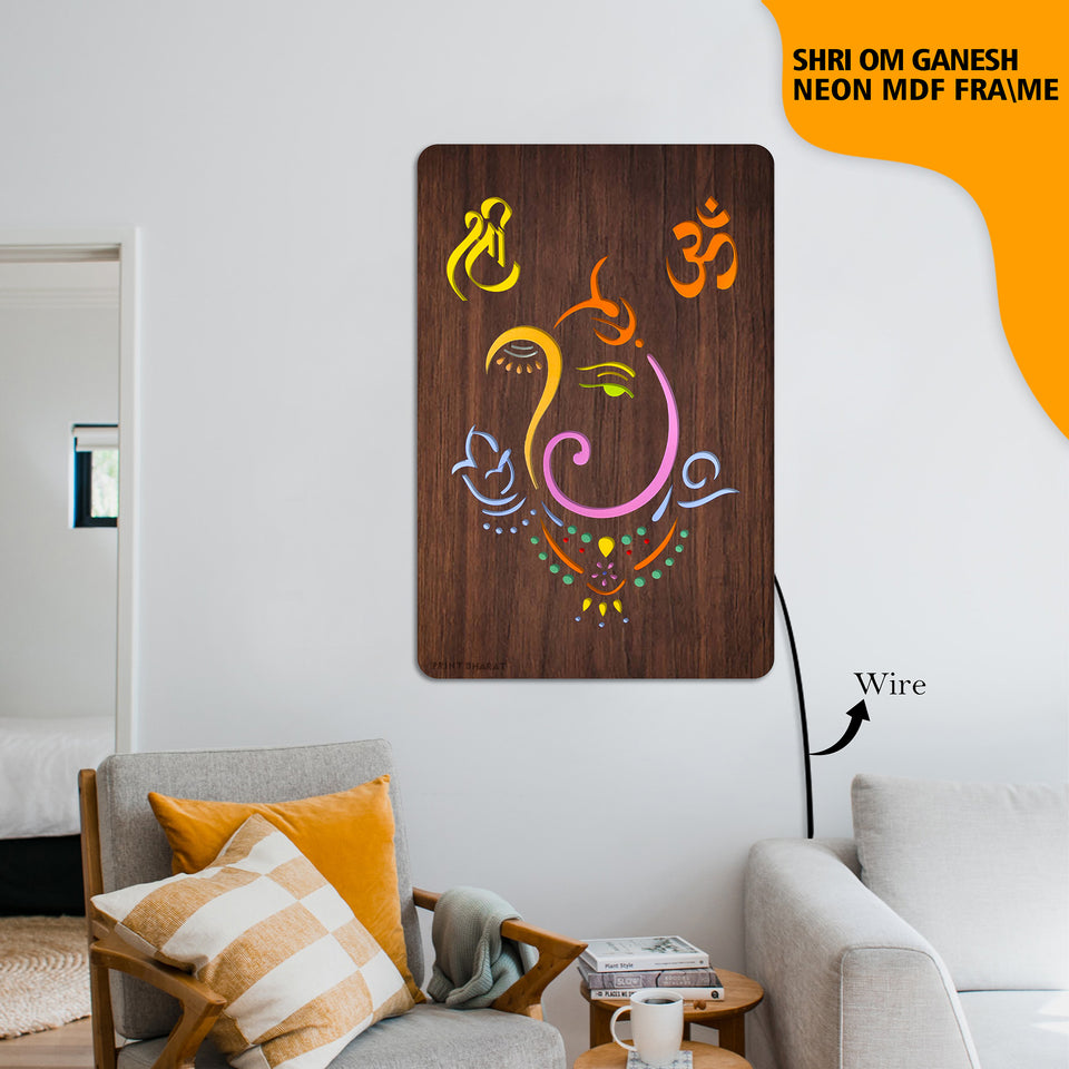 Neon MDF Shri Om Ganesh Frame
