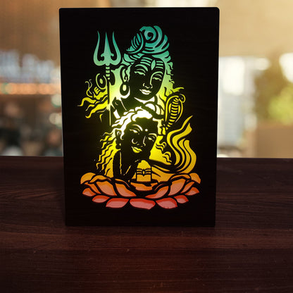 MDF Wood Art Work Led Frame Wooden Color with Laser Cut Finish (Led Shivji Frame)