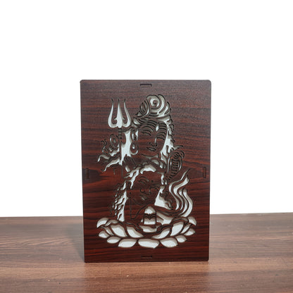 MDF Wood Art Work Led Frame Wooden Color with Laser Cut Finish (Led Shivji Frame)