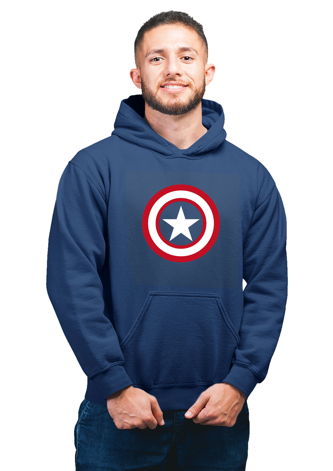 Caption America Superhero Unisex 100% Cotton Printed Hoodie (Navy Blue)