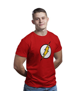 Unisex Flash Super Hero 100 % Cotton Printed Half Sleeves Tshirt In Black Color