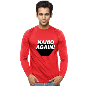 Unisex Namo Again Modi 100 % Cotton Printed Full Sleeves Tshirt In Red Color