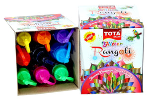 Glitter Rangoli Colour Powder Bottles Kolam Rangoli Powder for Floor Rangoli, Art,Home Decor, Pooja.Set of 10 Rangoli Colors in Plastic Squeeze Bottles - 800 Gm