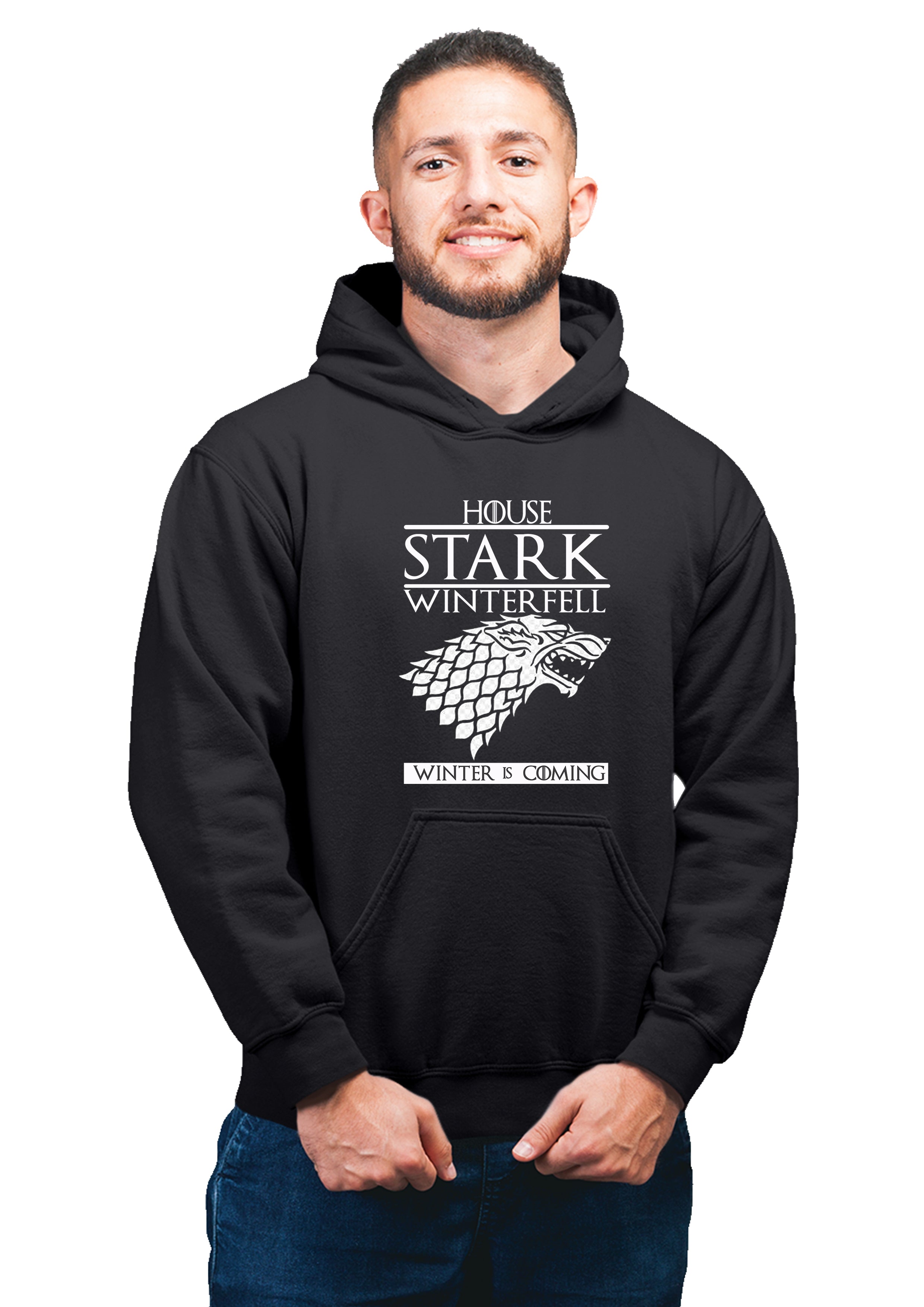 GOT-46 House Stark Winterfell Black Hoodie Unisex 100% Cotton Printed Hoodie(Black)