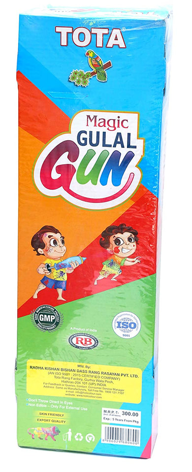 Gun for Holi - Sprays Dry Colors in Air | Natural and Herbal Holi Kit for Kids Festivals and Holi Celebrations - 1 Refillable Pichkari and 2 Packets of Gulal Colors
