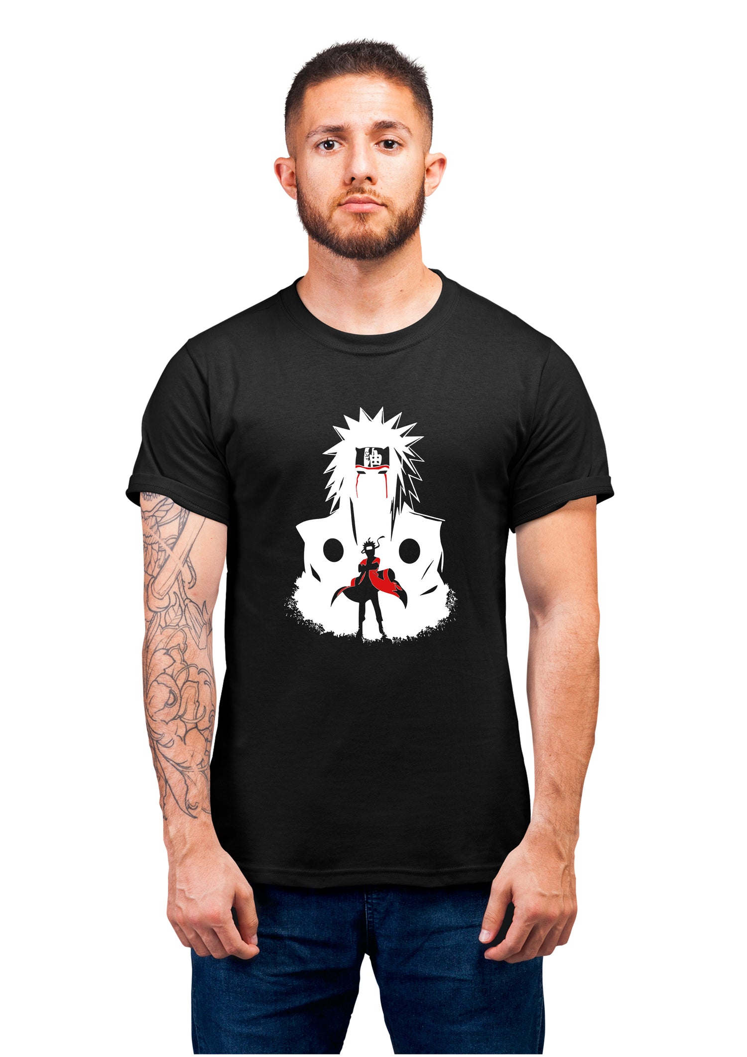 Unisex Jiraya Half Sleeve Cotton Black Tshirts