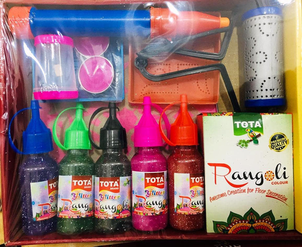 Glitter Kit  Rangoli Colour Powder Bottles Kolam Rangoli Powder for Floor Rangoli, Art,Home Decor, Pooja.Set of 10 Rangoli Colors in Plastic Squeeze Bottles - 800 Gm