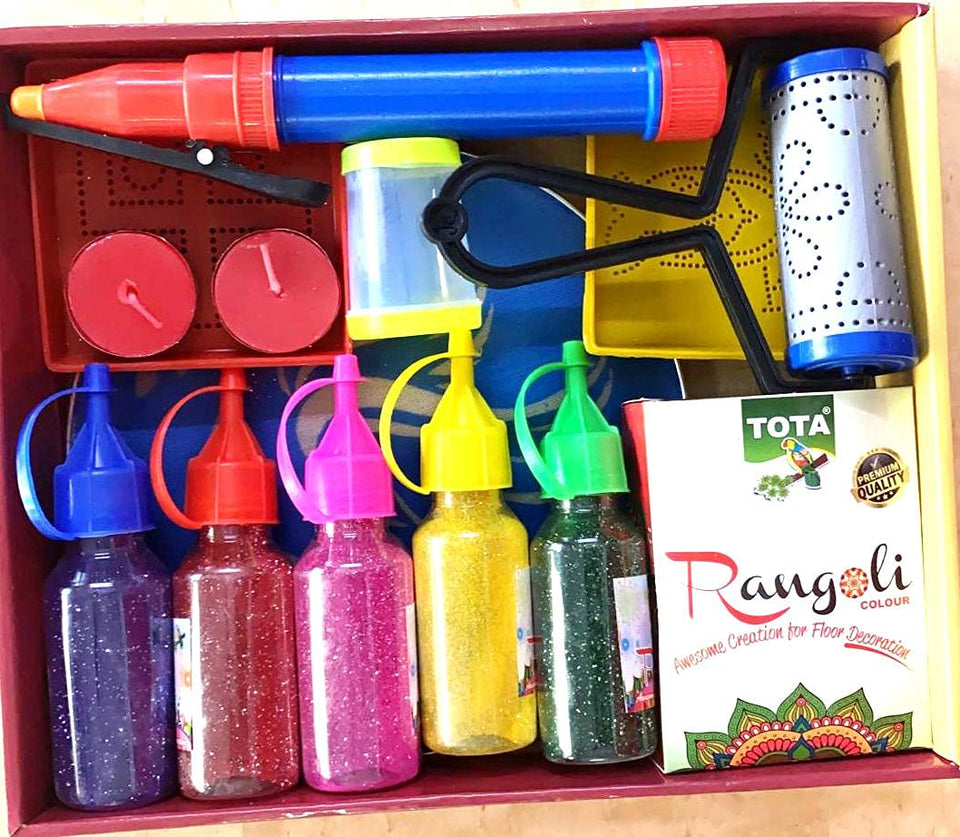 Glitter Kit  Rangoli Colour Powder Bottles Kolam Rangoli Powder for Floor Rangoli, Art,Home Decor, Pooja.Set of 10 Rangoli Colors in Plastic Squeeze Bottles - 800 Gm