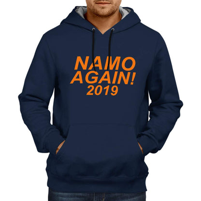 Unisex Namo Again Modi  100 % Cotton Printed Hoodies In Blue Color