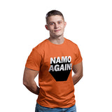Unisex  Namo Again 100 % Cotton Printed Half Sleeve Tshirt In Orange Color