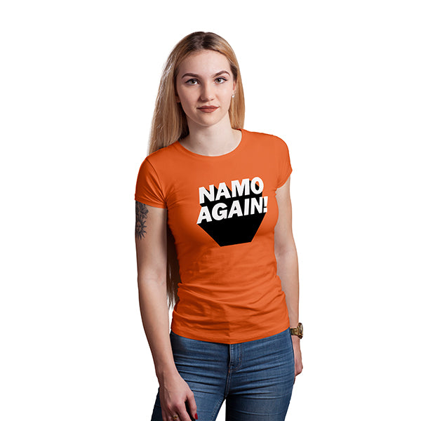 Unisex  Namo Again 100 % Cotton Printed Half Sleeve Tshirt In Orange Color