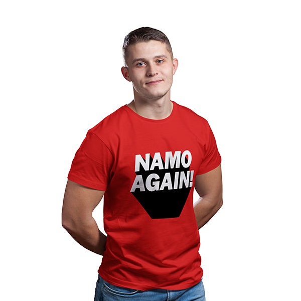 Unisex Namo Again 100 % Cotton Printed Half Sleeve Tshirt In Red Color