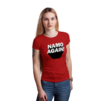 Unisex Namo Again 100 % Cotton Printed Half Sleeve Tshirt In Red Color