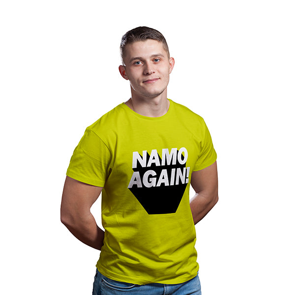 Unisex Namo Again 100 % Cotton Printed Half Sleeve Tshirt In Yellow Color