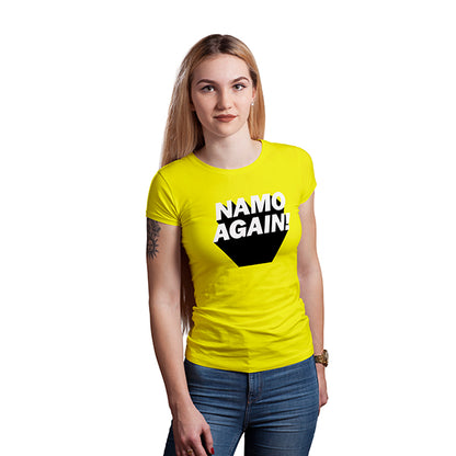 Unisex Namo Again 100 % Cotton Printed Half Sleeve Tshirt In Yellow Color