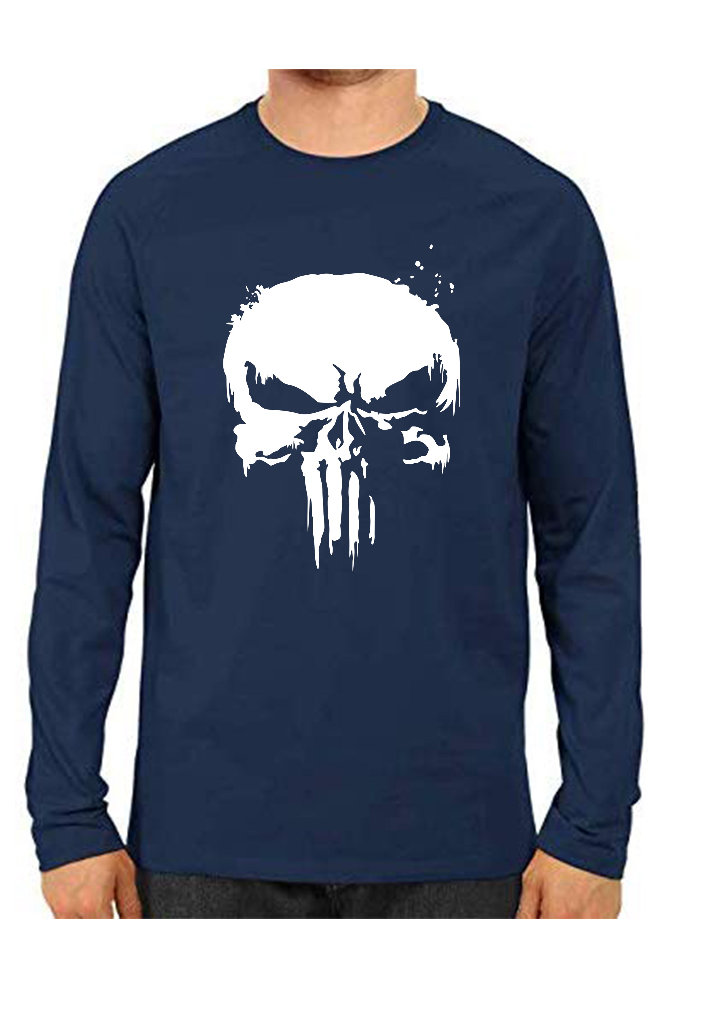 Unisex Punisher Blue Full Sleeve Cotton Tshirts Print Bharat