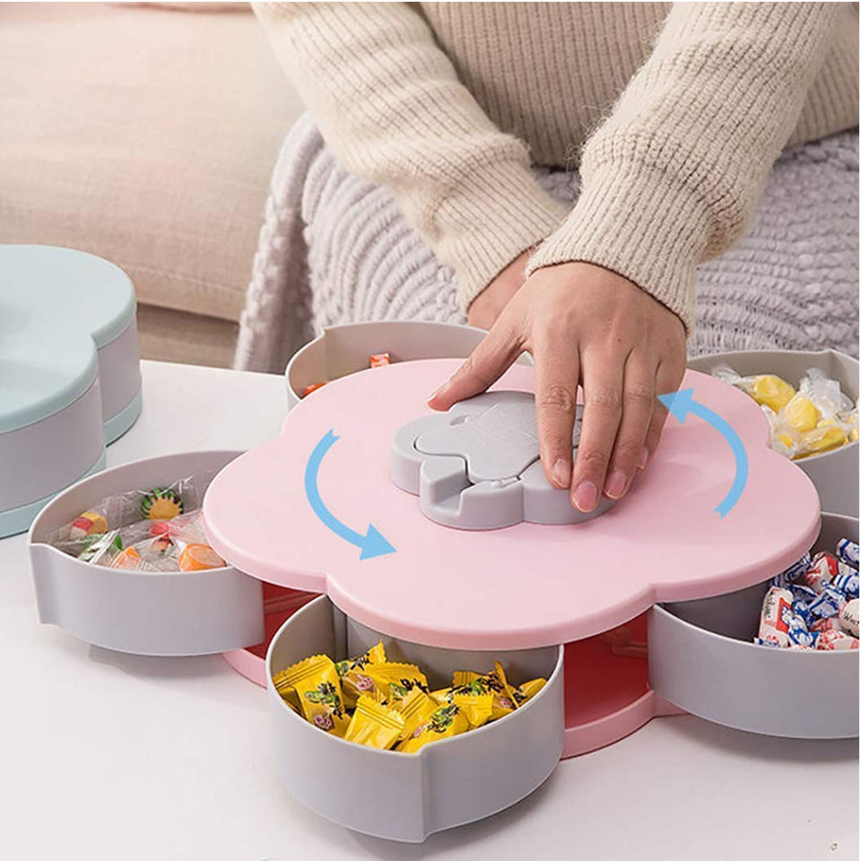 Tray Storage Spin Box 7 Compartments Chinese Fruit Snack Candy Candy  Storage Organizer Box with Lid Candy Snack Storage Tray