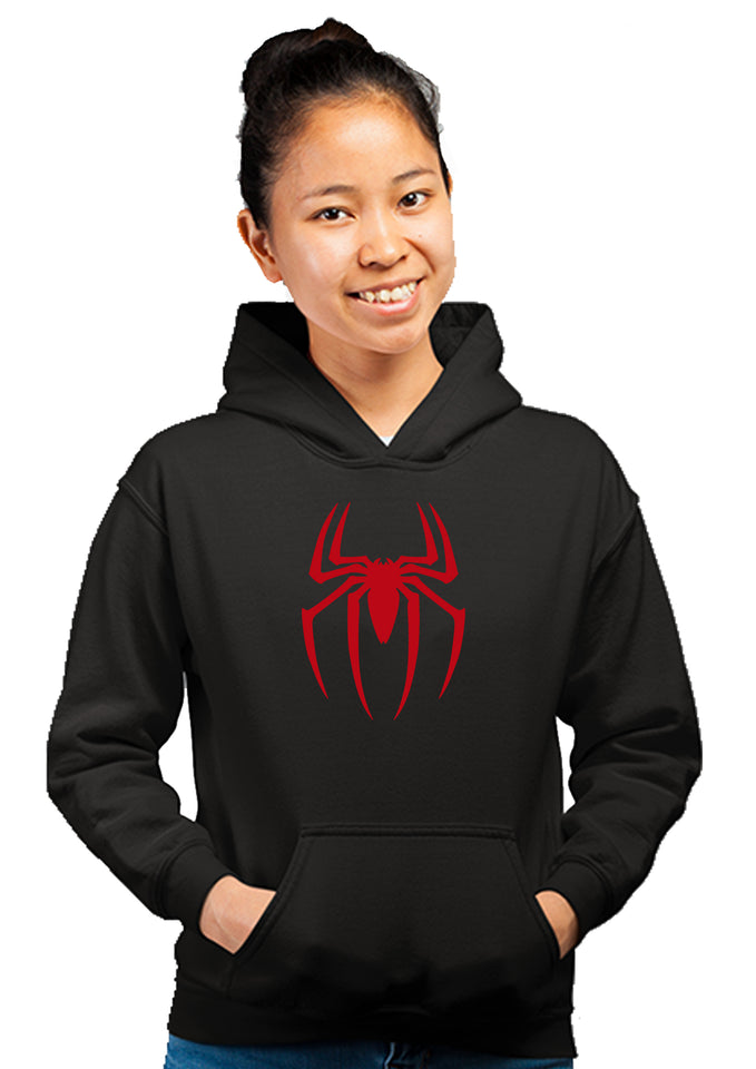 Spider Superhero Unisex 100% Cotton Printed Hoodie (Black)