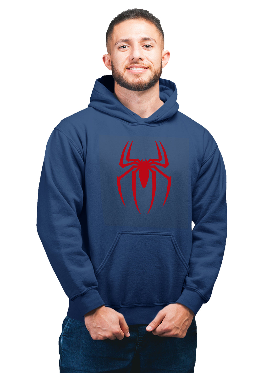 Spider Superhero Unisex 100% Cotton Printed Hoodie (Navy Blue)