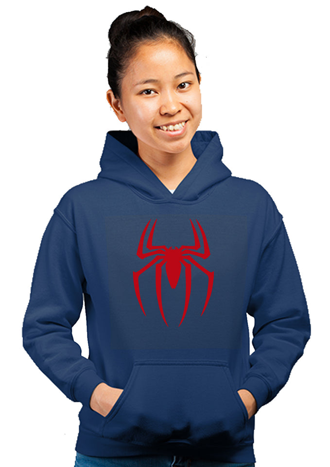 Spider Superhero Unisex 100% Cotton Printed Hoodie (Navy Blue)