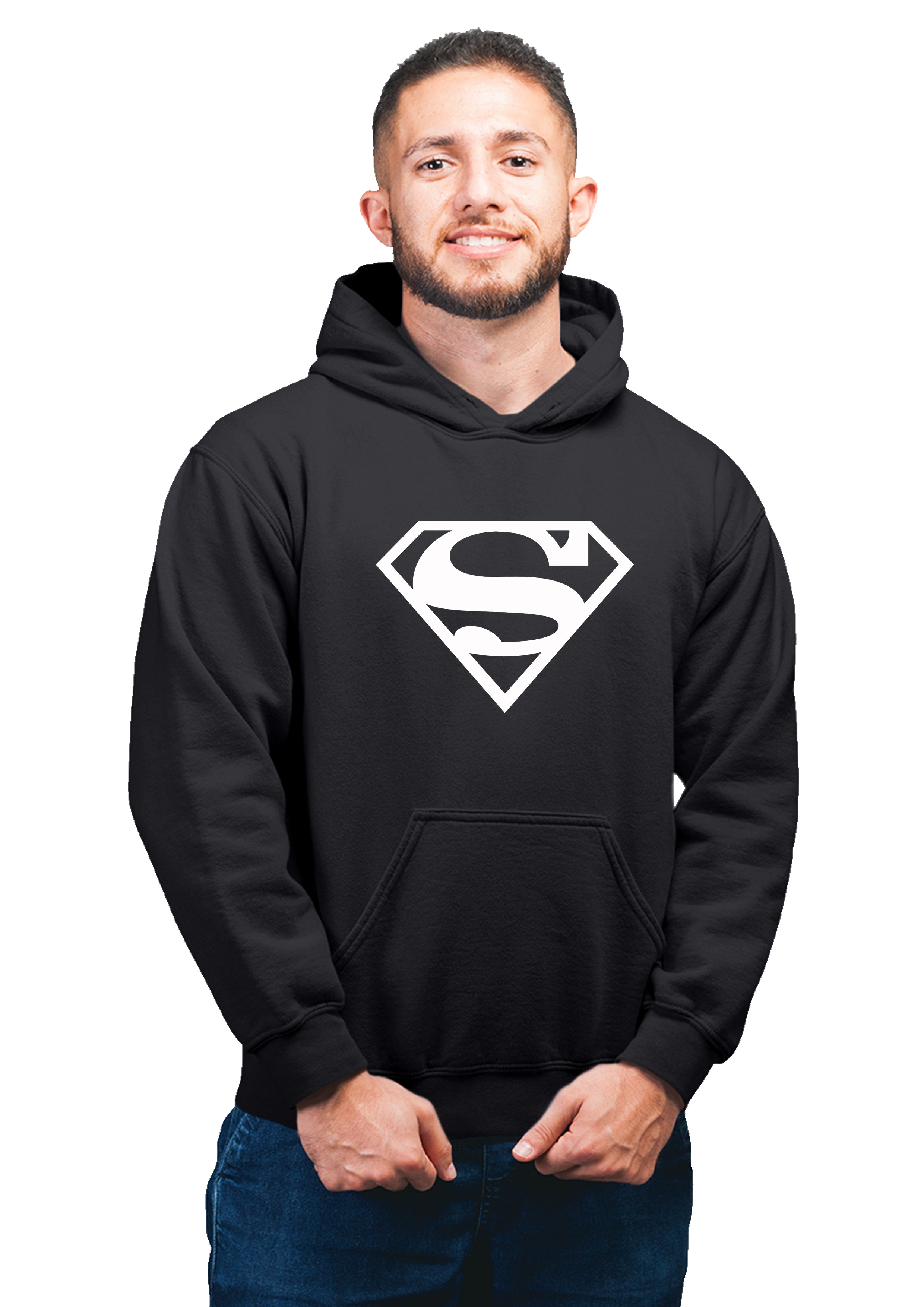 Supermen Superhero Unisex 100% Cotton Printed Hoodie (Black)