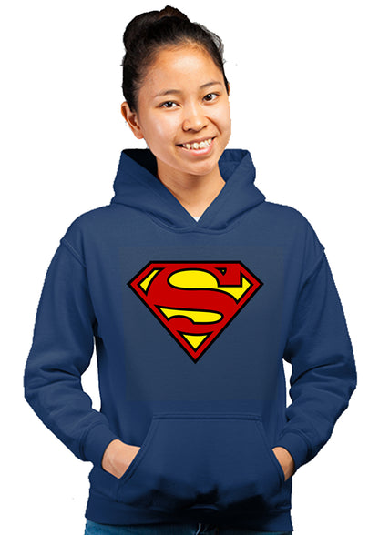 Supermen 2 Superhero Unisex 100% Cotton Printed Hoodie (Navy Blue)
