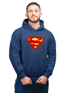Supermen 2 Superhero Unisex 100% Cotton Printed Hoodie (Navy Blue)