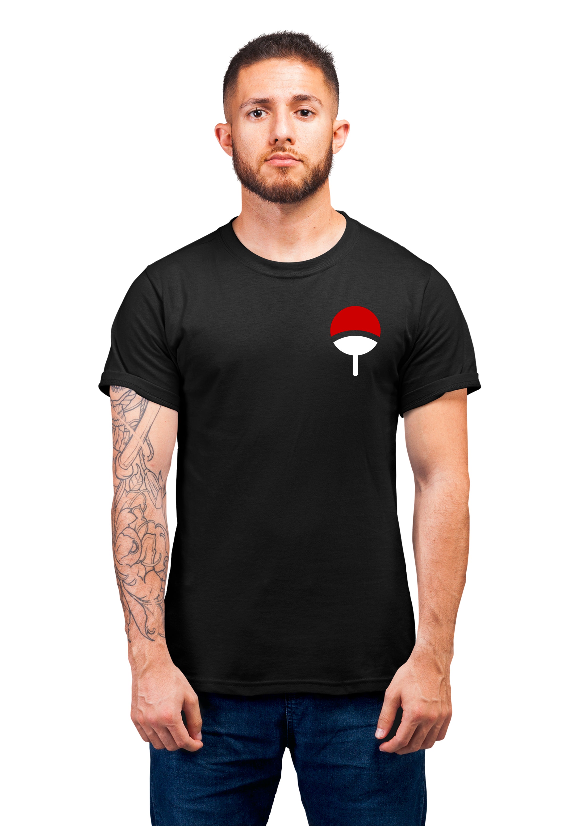 Unisex Uchiha Clan Half Sleeve Cotton Black Tshirts