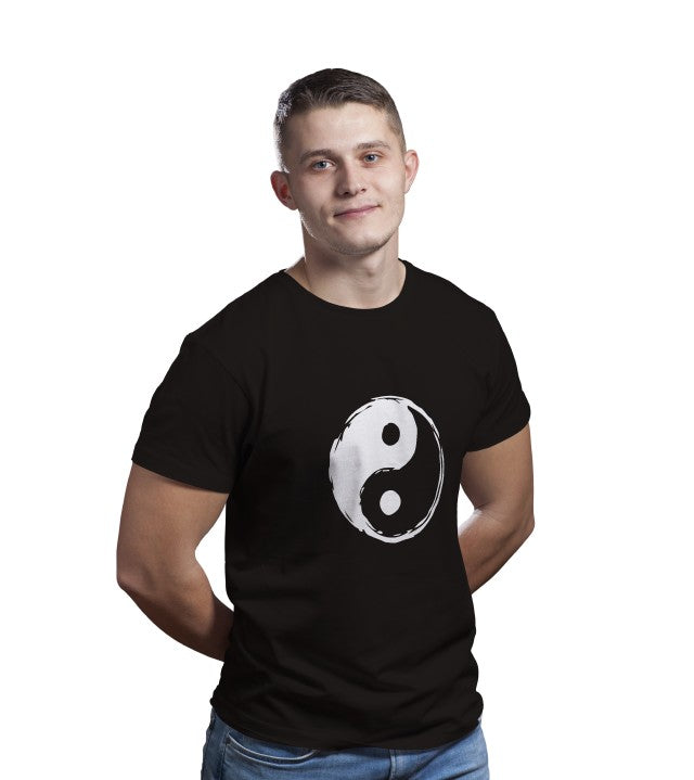 Unisex Ying Yang Super Hero 100 % Cotton Printed Half Sleeves Tshirt In Black Color